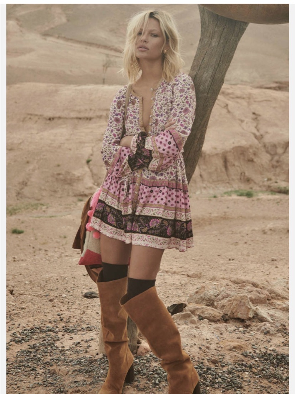 Spell Lady Untamed Floral Pink Boho Long-Sleeve Mini Dress XL